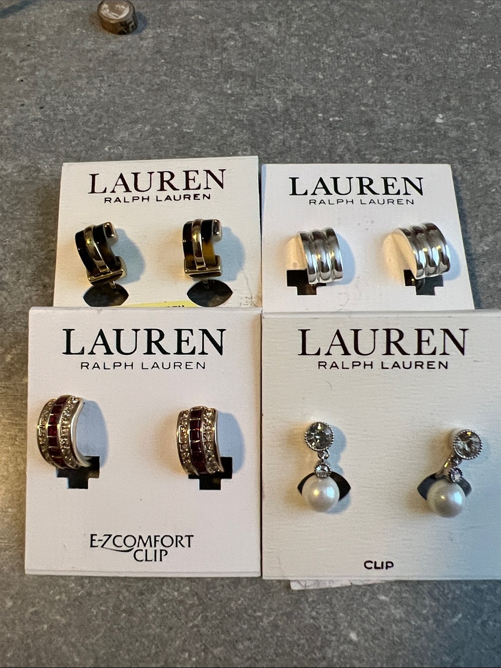 NWT Set of 4 Ralph Lauren Mixed Metal Clip-On Earrings
